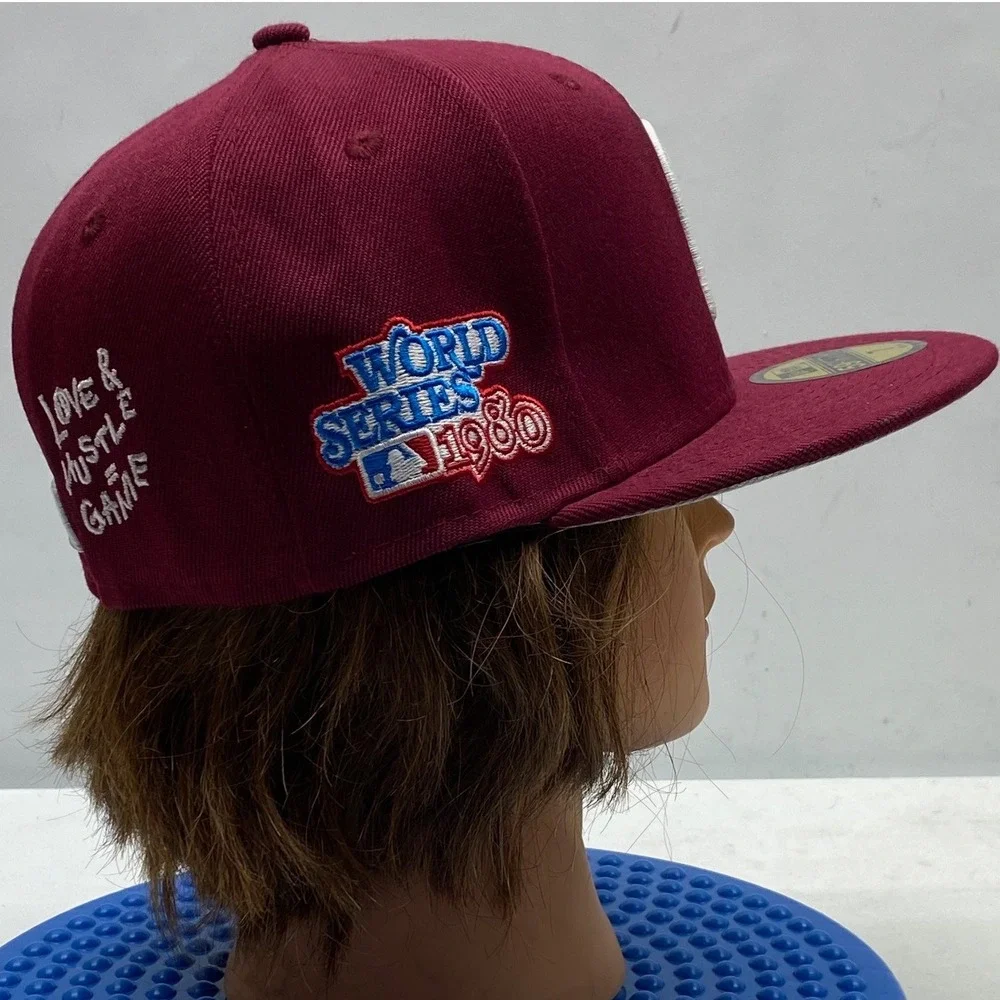 New Era Philadelphia Phillies MLB Fitted Hat Cap Maroon World Series Love Hustle